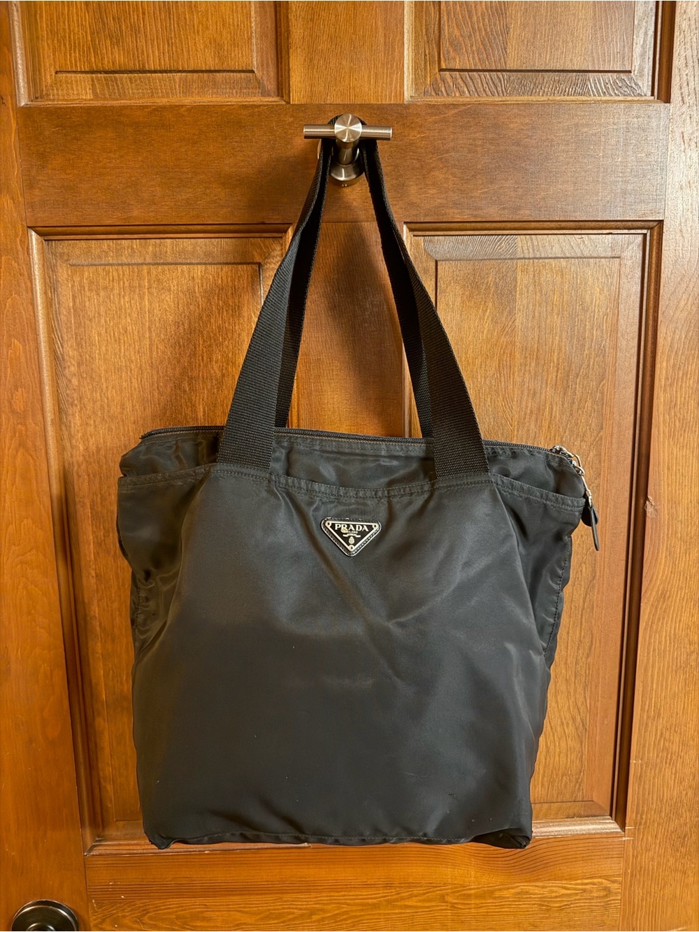 Prada Black Nylon Tote Shoulder Bag with COA
